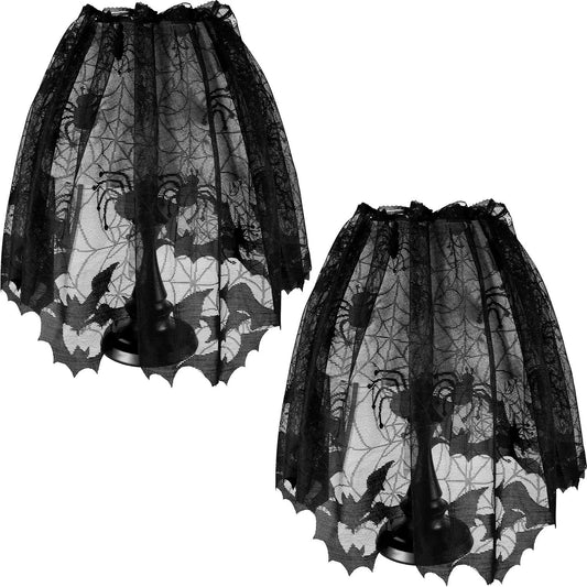Boao Halloween Spider Web Lamp Shades, Black Lace Cover with Ribbons, Model Boao-Lace Lamp Cover-01
