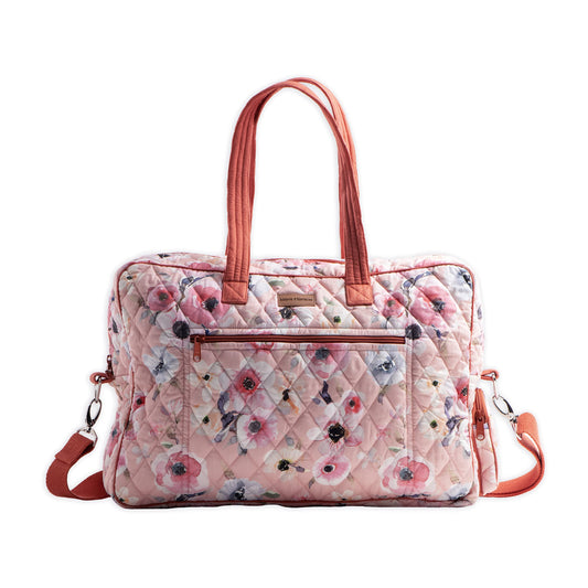 Maison d' Hermine Weekend Duffel Bags for Women Cotton Quilted Overnight Luggage Weekend Bag for Men Gym Sports Gifts Travel Business Travellers Trip Spring Summer (Romantic Poppy - Saumon)