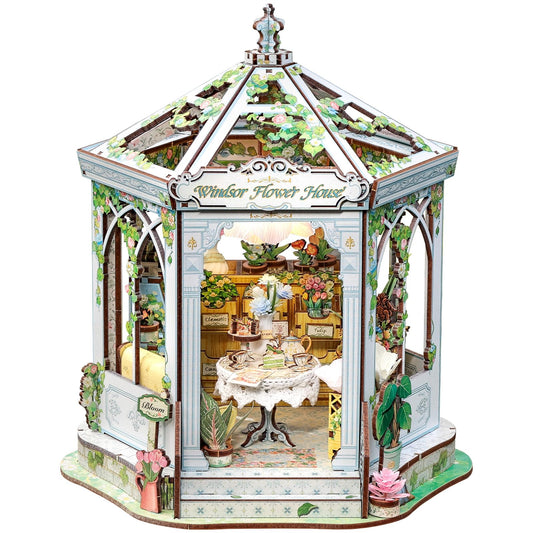 Cutefun Book Nook Kit - DIY Miniature House Dollhouse Kit for Adults, 3D Wooden Puzzle Flower House Model Kit Building Set Crafts for Home Decor Gifts for Family and Friends (Windsor Flower House)