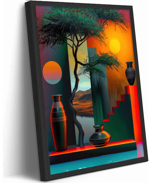 Black Framed African American Canvas Wall Art, Africa Modern Painting Picture Wall Decor, Afrocentric Tree And Vase Poster Print Artwork for Living Room Bedroom Office Home Decoration