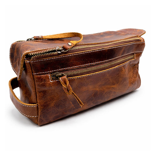 DEBKIN FOCUS Premium Top Grain Buffalo Leather Toiletry Bag for Men, Fathers Day Gift for Dad, Graduation Gifts for Men Him, Leather Shaving Bag, Gift for Birthday, Anniversary, Groomsmen, Husband