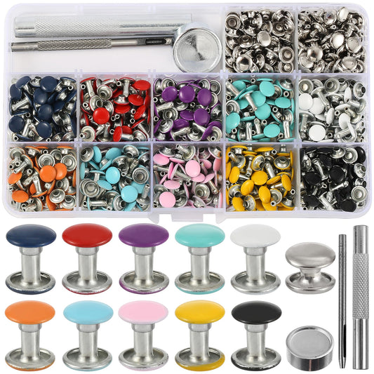 YORANYO 380 Sets 8MM Leather Rivets Kit Studs for Clothing Double Cap Rivets for Clothing Fabric Colorful Rivets with Leather Crafting Rivet Tool for Repair Decorate Clothes Shoes Bags Belt Dog Collar