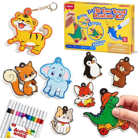 JoyCat 3D Art Kit- DIY Foam Texture Painting Kit, Animals Magic Puffy Paint Kit, 20 Pcs Mess-Free Paint Craft for Kids, DIY Color Activity, Creative Gift for Girls & Boys Ages 4, 5, 6, 7, 8, 9, 10