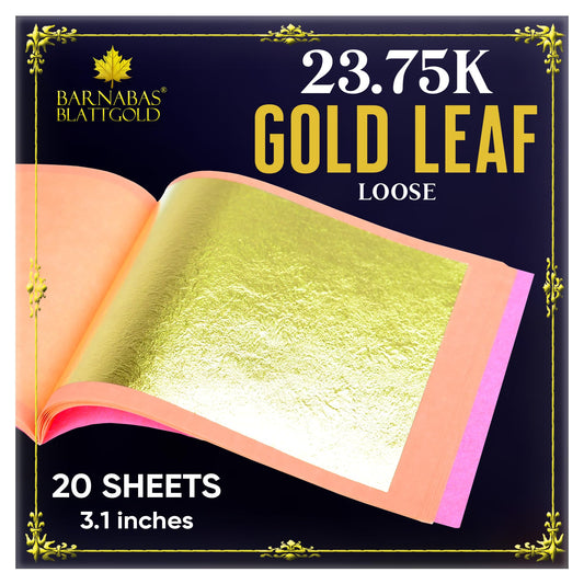 Barnabas Blattgold Gold Leaf - 23.75K Real Gold [20 Sheets, 3.1 inches] - Loose Sheets for Painting, Arts and Crafts