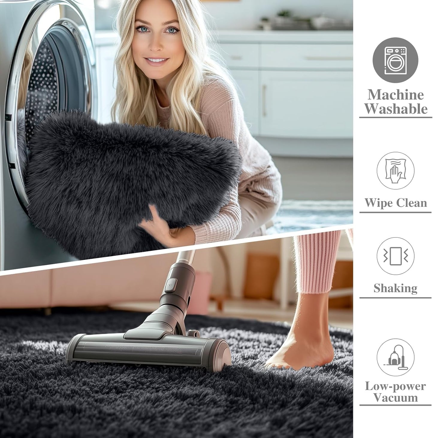 OLANLY Area Rugs - Soft Fluffy Shaggy Indoor Carpet for Living Room & Bedroom | 4x11 ft, Black