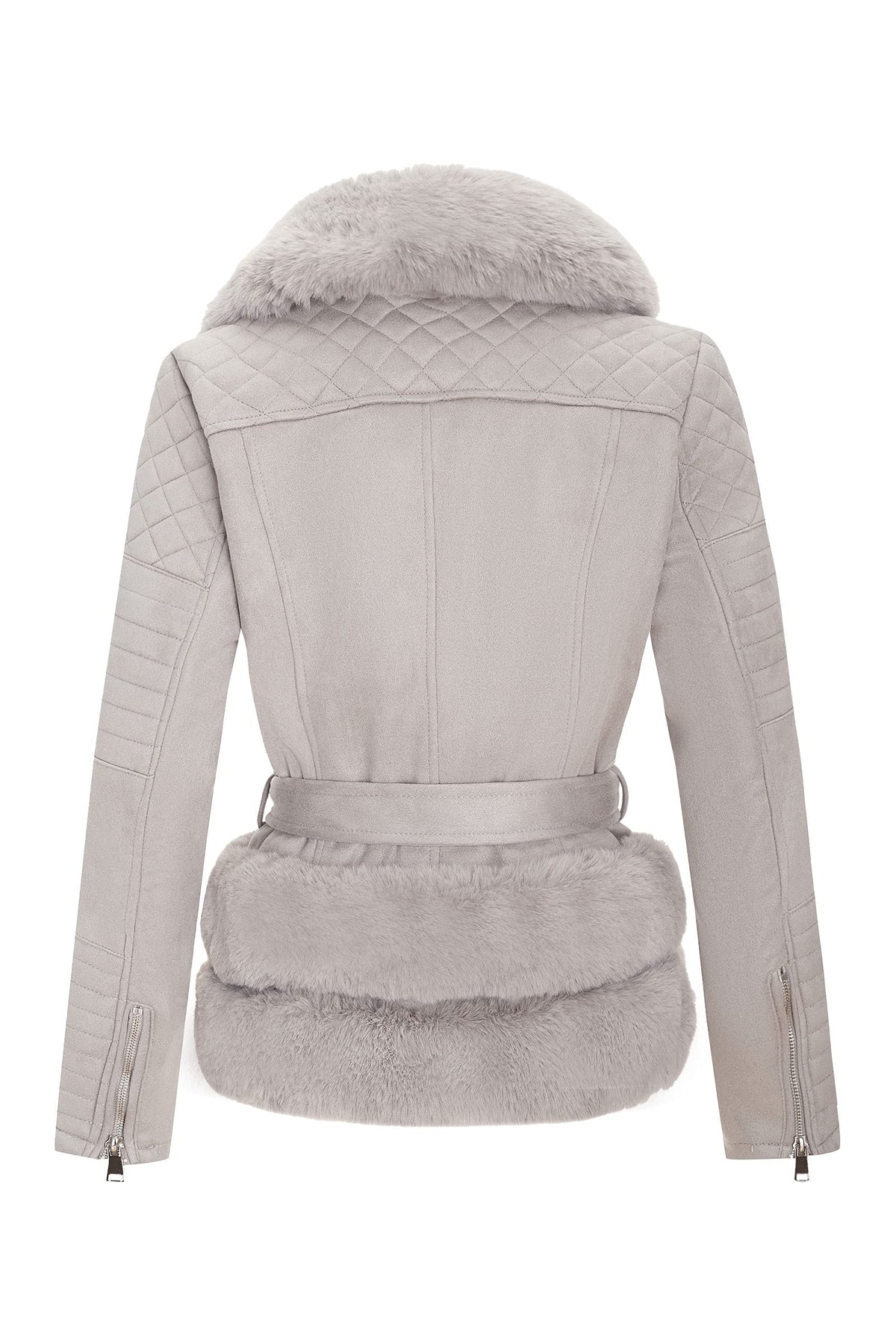 Bellivera Women's Faux Leather Moto Biker Jacket Aviator Sherpa Lined Winter Outerwear with Faux Fur Collar 8831A Grey M