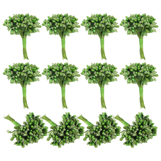 PATIKIL Mini Artificial Pip Berry Picks Bunch, 144Pcs Fruit Flower Stamens for Craft DIY Wreaths Wedding Floral Arrangements Decoration, Army Green