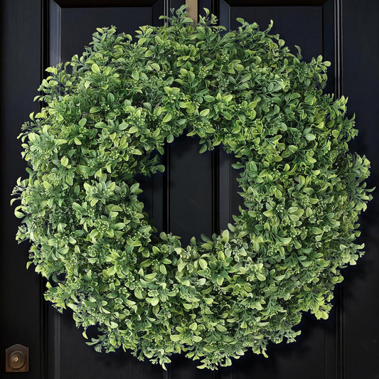 Aglaia Odorata 26" Artificial Boxwood Wreath - Large Faux Eucalyptus Leaves for Year-Round Outdoor Decor