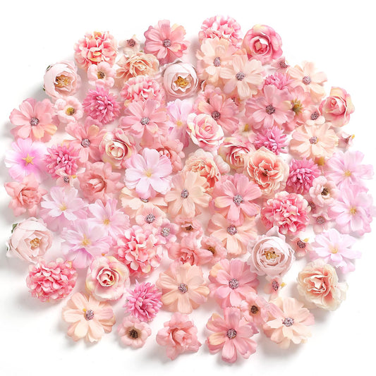 rongflower Faux Flower Heads Small Silk Artificial Flower DIY Fake Mini Flowers Rose Daisy Multicolor Flowers Craft Supplies for Wedding Party Wreath Graduation Season Party Home Decor (125, Pink)