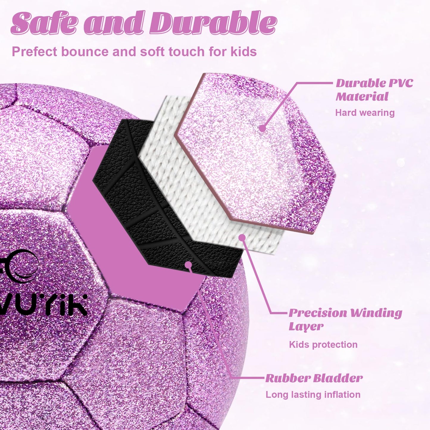 OKWUYiK Size 5 Glitter Purple Soccer Ball Set with Pump Soccer Ball for Youth Adults Training Toddler Soft Sports Outdoor Training for Back to School Toddler Gift Practice