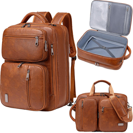 weiatas 3-in-1 Vegan Leather Convertible Laptop Bag for Men Women, 15.6 Inch Waterproof Expandable Backpack, Computer Briefcase, Shoulder Messenger Bag & Weekend Bag for Business Travel Work (Brown)
