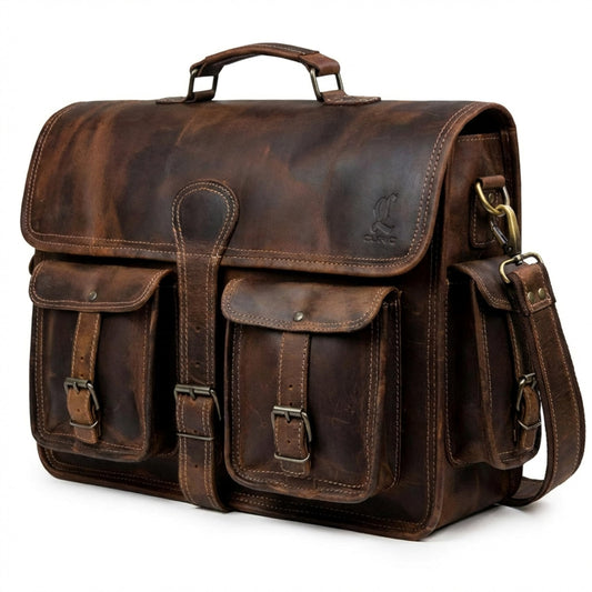 cuero Leather Messenger Bag for Men, 16 Inch Laptop Crossbody, Vintage Handmade Leather Shoulder Satchel Bag for Men, Full Grain Business Briefcase for Office/Work/Travel - Brown