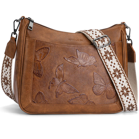 KITEVIUN Crossbody Bags for Women Trendy, Vegan Leather Medium Butterfly Hobo Purse, Women's Shoulder Handbags