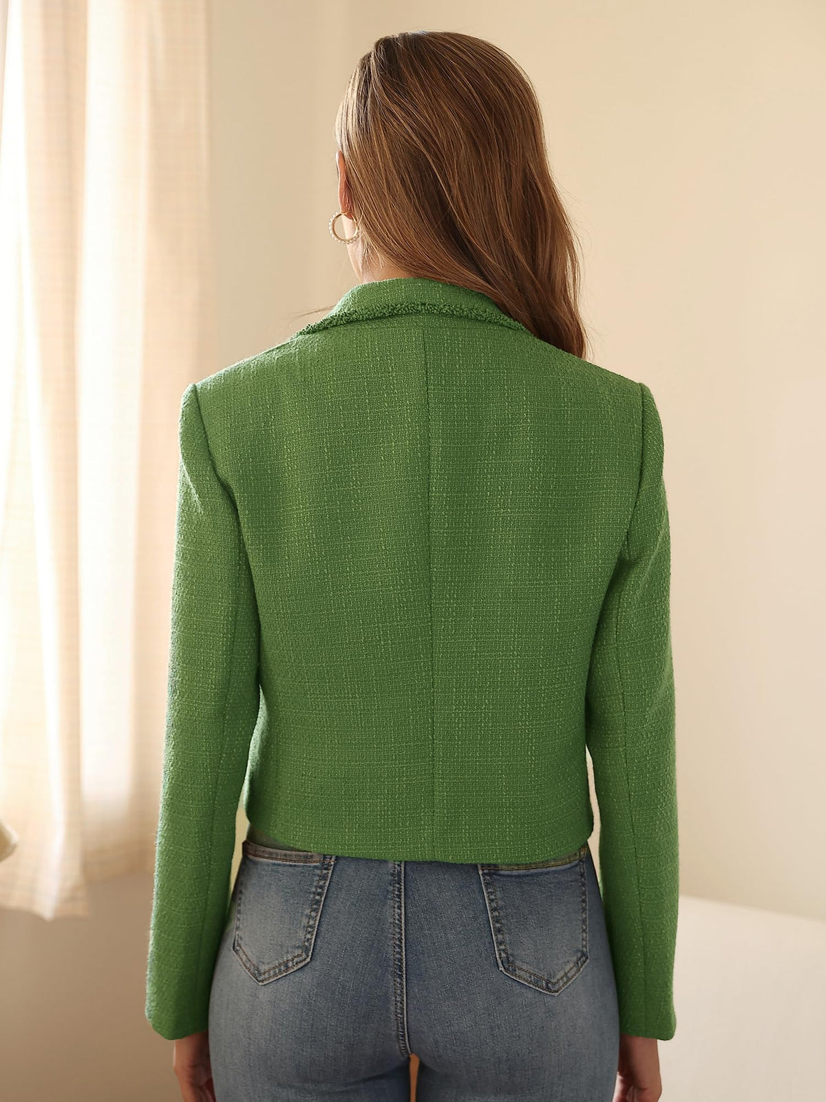 M.Infisavo Women’s Cropped Tweed Jacket Blazer with Pockets Notch Lapel
