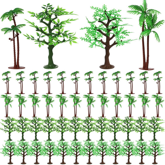 Janinka 36 Pcs Mini Toy Jungle Trees Plastic Model Coconut Trees Figurines with Base Cake Decoration Rainforest Diorama Supplies Scenery Architecture for Craft, Building, Scenery Landscape, 4 Styles