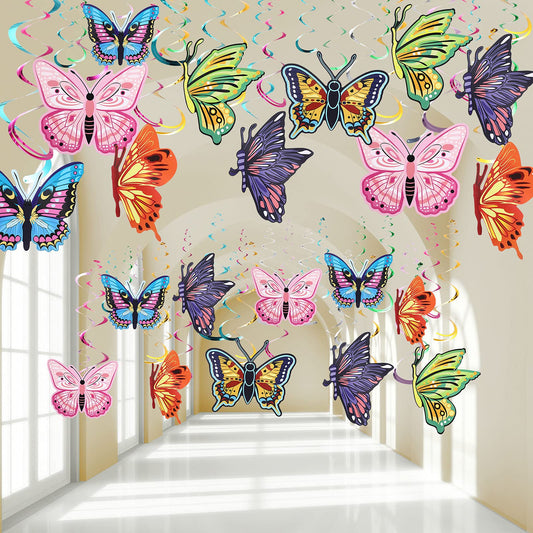 36 Pcs Spring Summer Butterfly Party Decoration Hanging Ceiling Swirl Streamer Large Paper Butterfly Decor for Classroom Office Mothers Day Home Garden Girl Birthday Baby Shower Wedding Tea Party