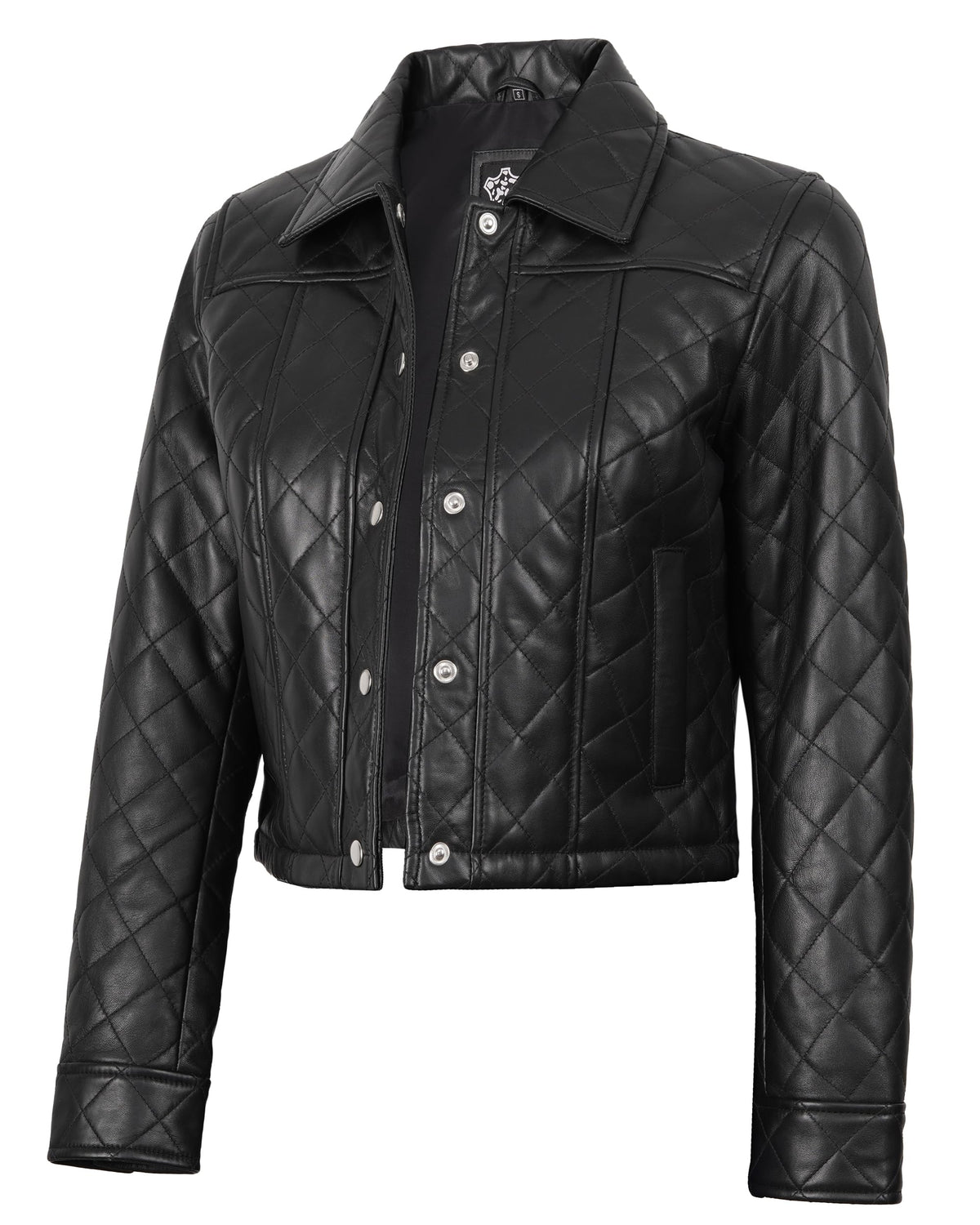 Decrum Disc Leather Jackets for Women - Short Women Leather Jacket | [1329983] Slvia Qultd Crop, M