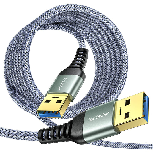 3.0 Cooler,10Ft/Grey, 2 Pack AINOPE USB to USB Cable, USB A to A Male to Male Cable [Never Rupture] Double End Type A