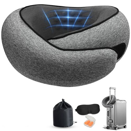 JJSHUANL Travel Pillows for Airplanes,360° Support Stowable Travel Pillow, Neck Pillow Airplane with Memory Foam Portable Travel Neck Pillow for Traveling, Suitable for Airplanes, Offices, and Cars