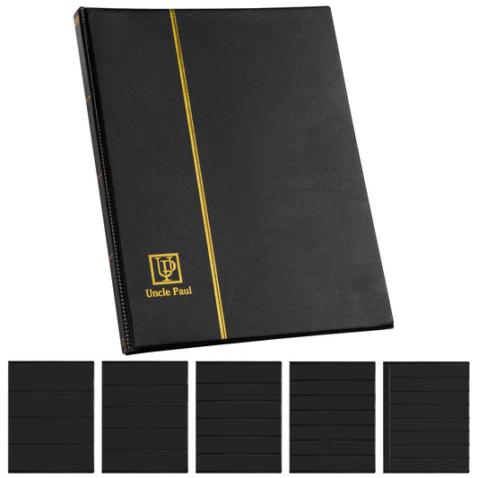 120 Pockets Stamp Album - Mixed Sizes Double-side Pages Artificial Leather Postage Stamp Holder Storage Book for Currency Banknotes Paper Folding Money Bills Documents Collection Black AS03MX1BK