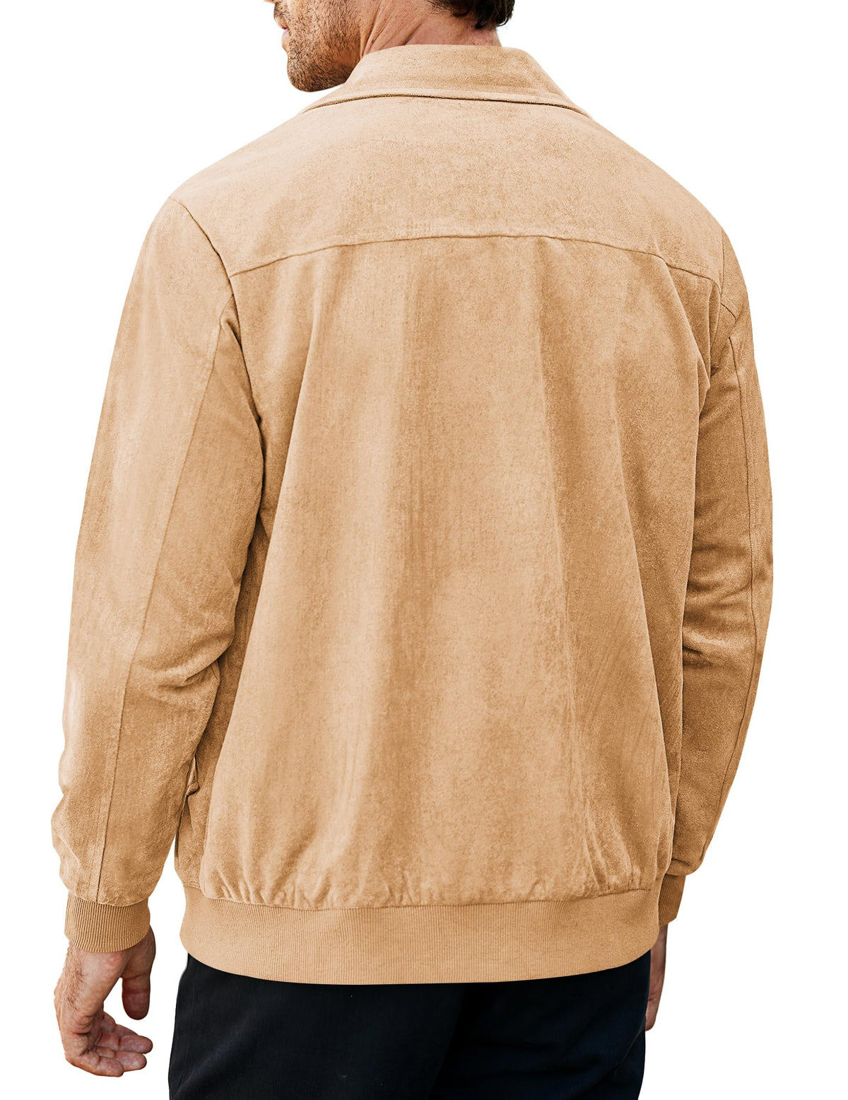COOFANDY Mens Zip Up Suede Jacket Casual Stylish Leather Jacket Light Tan