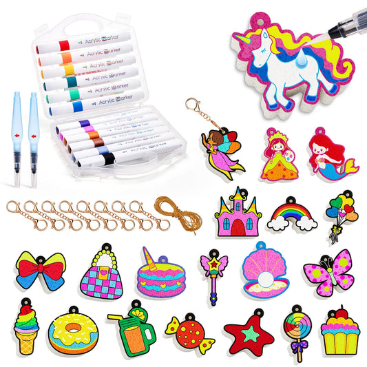 JoyCat Art Kit- 3D DIY Foam Texture Painting Kit, Unicorn & Princess Magic Puffy Paint Kit, Easter Basket Stuffers, Craft Kits for Kids, Creative Gift for Girls & Boys Ages 4, 5, 6, 7, 8, 9, 10