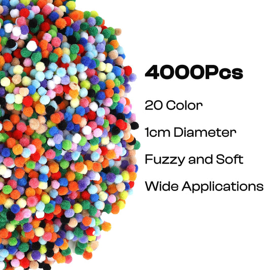 Caydo 4000 Pieces 1 cm Pompoms, 20 Colors Fuzzy Small Mini Pom Poms Ball for DIY Art Craft Supplies and Valentine's Day Decorations