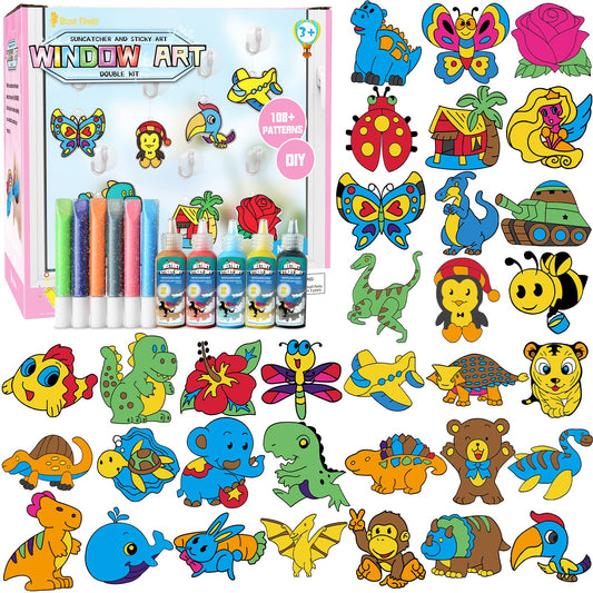 Window Paint Art, 36 Suncatchers Double Craft Kit for Kids – Children’s Make Your Own Fun Suncatcher Set Suction Cups DIY Car & Mirror Arts Crafts Children