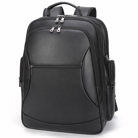 TIDING Genuine Leather Backpack for Men Large Capacity 17.3 Inch Laptop Bag Black Waterproof Business Work Travel Daypack
