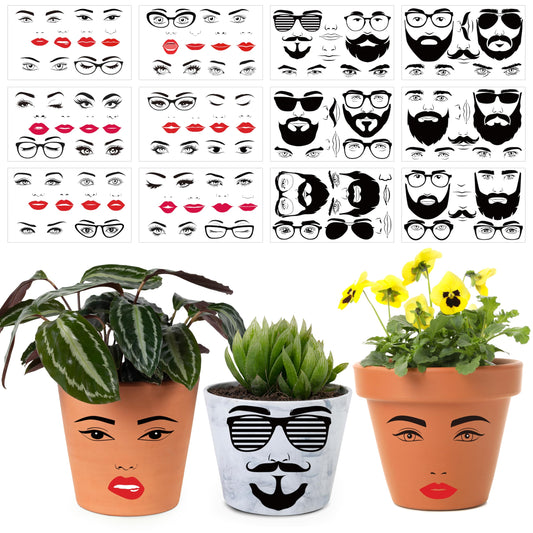 DSjuedui Face Stickers for Crafts - 12 Sheets DIY Vinyl Face Waterproof Decoration Transfer Decals for Flower Pots, Funny Eyes Nose Mouth Stickers for Wood Wall Water Bottles DIY Crafts Party Supplies