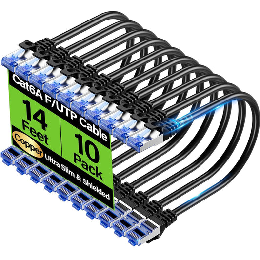 TuokaJu Cat6A 10Gbps 14 (10 Pack), 6, 28AWG Cat6 Cat6a Ethernet Cable Shielded ft Slim Shielded (F/UTP) Ethernet Cable