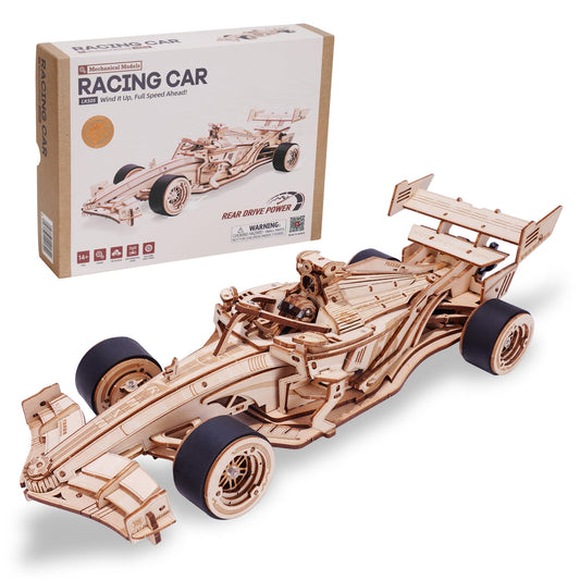 ROBOTIME 3D Puzzles for Adults, 1:18 Scale Wooden Formula Racing Car LK505, Wood Mechanical Model Car Kits to Build, Cool Crafts for Teens & Adults Project Kits Model Building Set
