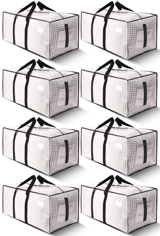 HOMESURE Supports 200lbs Heavy Duty Moving Bags - Strong Zipper & Wrap-Around Handles - Water-Resistant Storage Totes, Durable Alternative to Moving Boxes - 8 Pack - Semi-Transparent