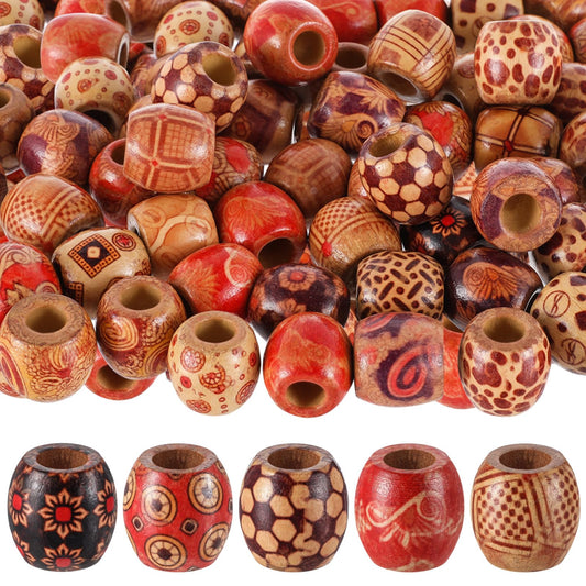 WILLBOND 130 Pieces Macrame Wooden Beads 10mm Hole Loose Beads with Hole for Macrame Making Kits Supplies Jewelry Bracelet Making Hair DIY Craft Handmade Decor(Mix Color, Pattern)