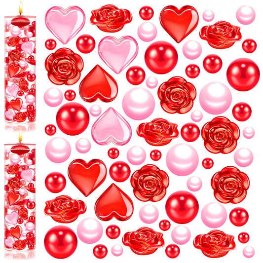 240Pcs Valentines Day Vase Filler, Pink Red Heart Rose Vase Filler Beads Floating for Wedding Decor Party Home Centerpieces