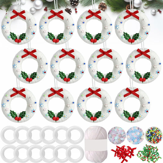 Cinrobiye 12 Set Christmas Wreath Craft Kits DIY Winter Christmas Tree Hanging Wreath Ornament Decorations Kit Xmas Crafts for Holiday Christmas Home Classroom Party Activities Project
