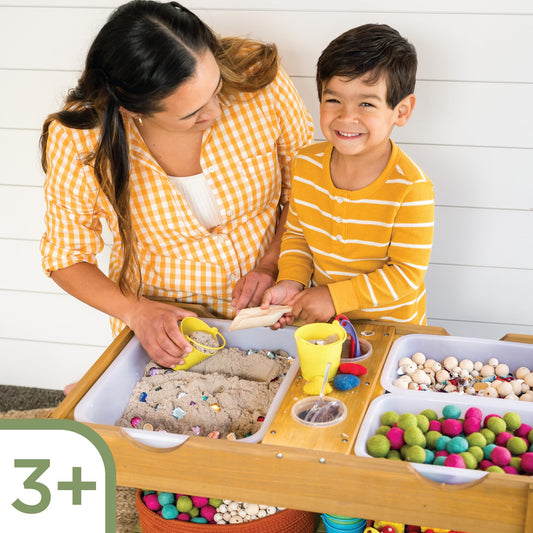 MindWare Sensory Sprouts Sensory Table, Sturdy Wooden Activity Table with 3 Sensory Bins, Cups and Hooks for Tactile Play, Indoor or Outdoor Use for Kids Ages 3+, Sensory Play Gift for Kids