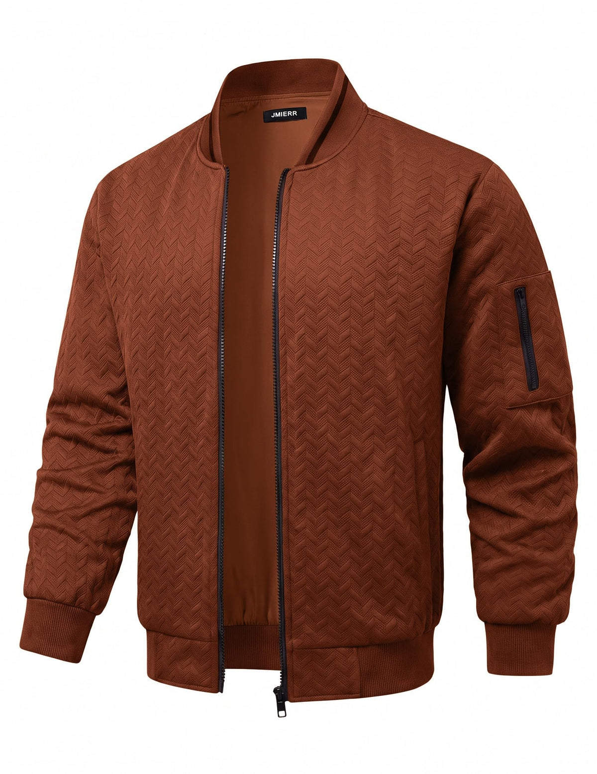 JMIERR Men's Textured Full Zip Bomber Jacket Multi Pockets,Brown,2XL