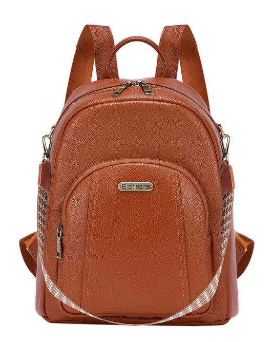Blofinche Women's Genuine Leather Backpack Purse, 12.9 Inch Laptop Backpack with Anti-Theft Pocket, Stylish Leather Bag for Work & College, Fashion Brown