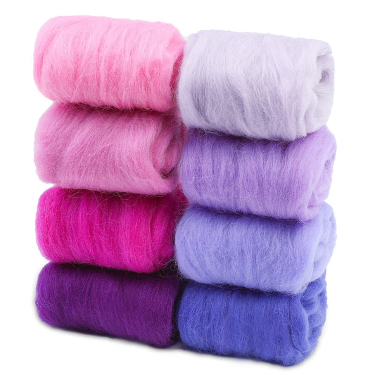 Wonvoc Needle Felting Wool 80 g, 8 Colors Nature Wool Roving, Wool Roving for Needle Felting, for DIY Craft Materials, 10g/Color, Purple