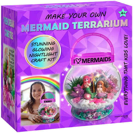 Make Your Own Light-Up Mermaid Terrarium Kit for Kids, Mermaid Gifts for Girls Ages 4 5 6 7 8 9 10 Years and up, DIY Mini Garden Nightlight Project, Arts and Crafts for Kids, Mermaid Toys for Girls