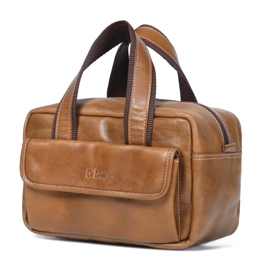 De Lira Extra Large Full-grain Leather Toiletry Bag, Shaving Kit & Cosmetics Case, 10x6x5.5 in, Travel Organizer for Men & Women, Light Brown