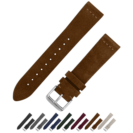 Benchmark Basics Dark Brown 20mm Suede Watch Strap - Vintage Leather Watch Band for Men & Women - Compatible with Regular & Smart Watches