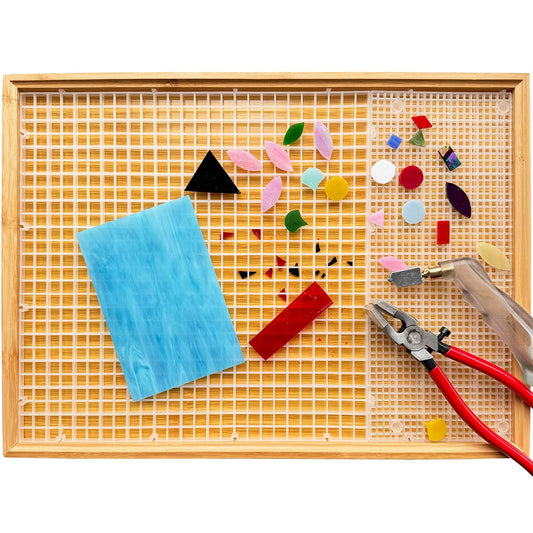 17"x12" Stained Glass Cutting Mat, Double-Layer Detachable Design, Great for Scoring and Cutting Glass, Catching Glass Shards, Stained Glass Cutting Tools Supplies (2 Types Grid - Translucent)