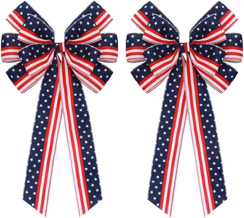 Meseey Extra Large Patriotic Bows - Waterproof American Flag Wreath Decor | 4th of July Red, White & Blue