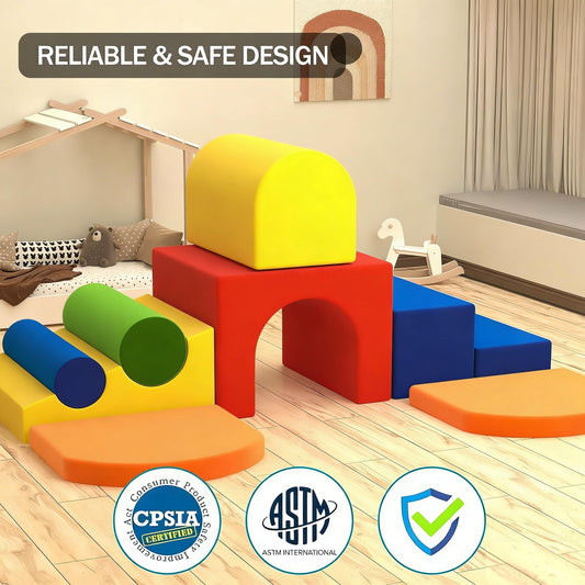 Yaofala 8-Piece Colourful Soft Play Set, Foam Climbing Blocks for Toddlers, Climbing Toys for 1 Year Old, Inside Crawling & Sliding Foam Baby Climbing Blocks