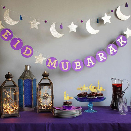 24 PCS Eid Mubarak Cupcake Toppers Gold Glitter Moon Star Ramadan Kareem Cupcake Picks for Eid Islamic Muslim Theme Party Cake Decorations Supplies