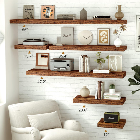 Vivelove 36" Floating Shelves for Wall, 12 inch Deep Display Shelves with Invisible Brackets, Long Shelf for Living Room Bedroom, Farmhouse Rustic Shelves Home Decor, Set of 2, Rustic Brown