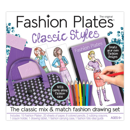 Fashion Plates Classic – Girls Fashion, Mix-and-Match Drawing Kit, Arts and Crafts, Coloring, Art Supplies, Craft Supplies, Stencils, Crayons Included, Create Your Own Designs, Ages 6+