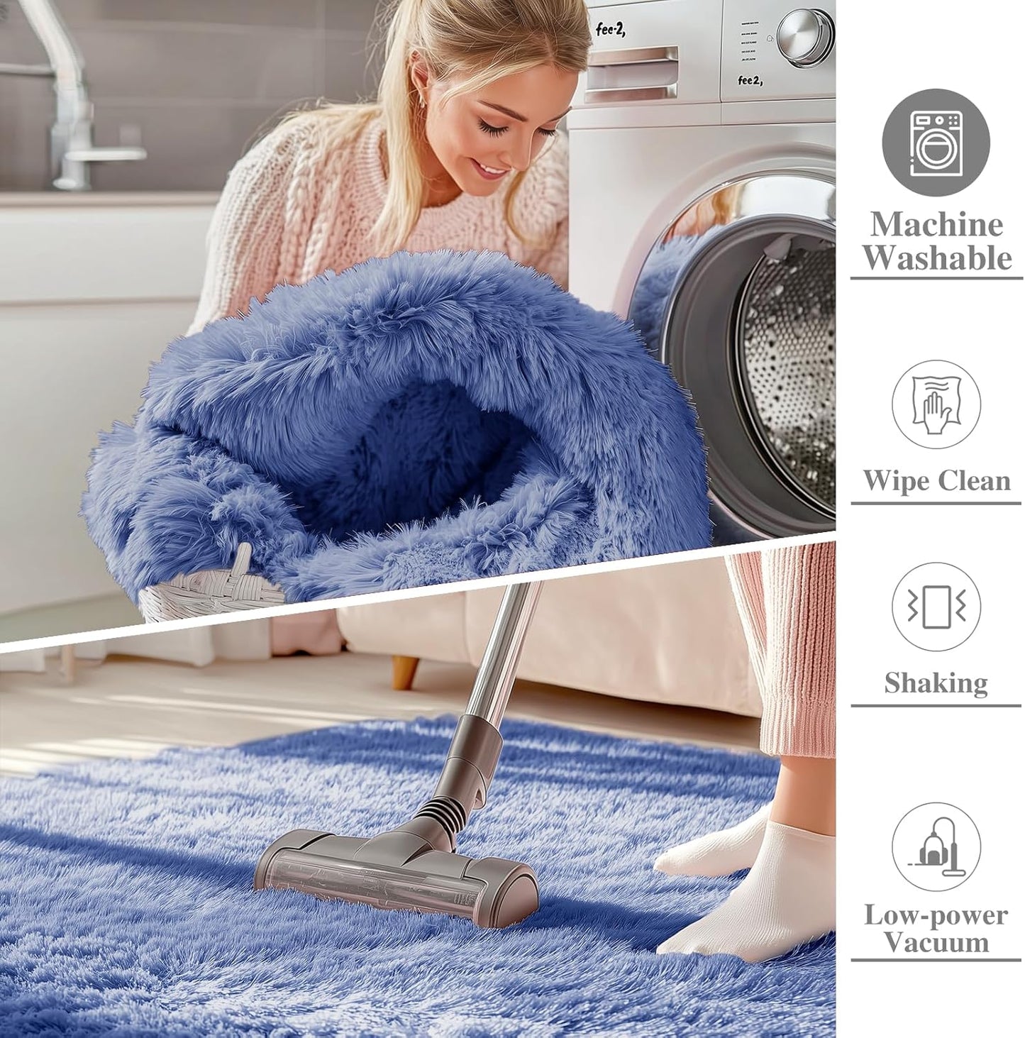 OLANLY Large Area Rug - Soft Fluffy Shaggy Indoor Carpet for Living Room & Bedroom | Denim Blue 6x9